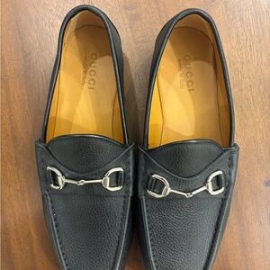 Gucci Black Leather Horsebit Slip-On Loafers